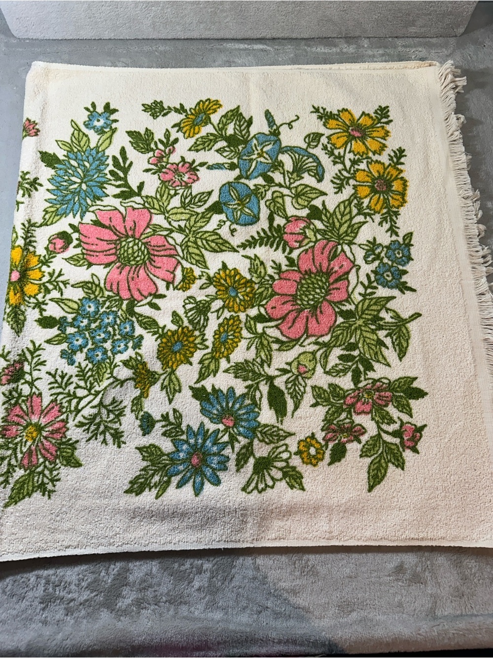 Floral Cotton Bath Towel - Pink, Blue, Yellow Floral Design